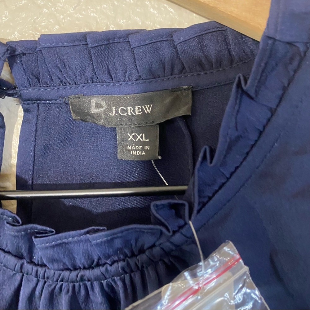 NWT J. Crew Ruffle-sleeve top in satin crepe Item AU248 XXL Navy Blue - Picture 6 of 9